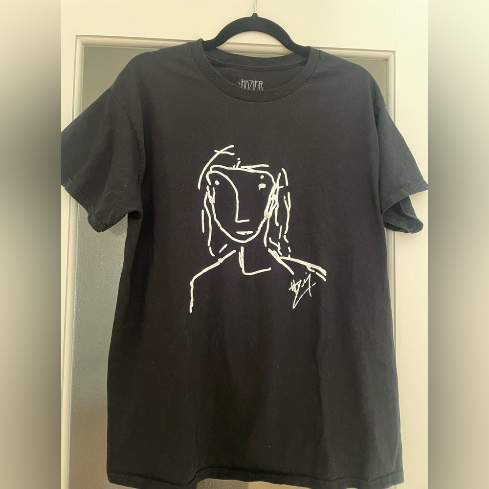 Hozier Black Tee with Self Portrait White Sketch Tour Merch